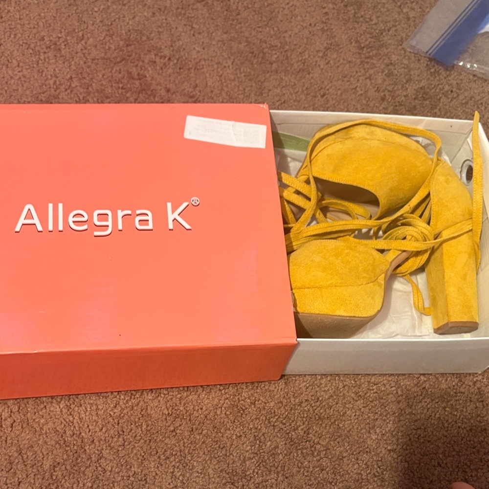 Allegra K Women's Mustard Yellow Block Heel Dress Shoes